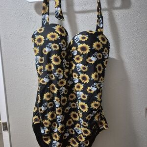 Hot Topic Sunflower Print One Piece Swimsuit